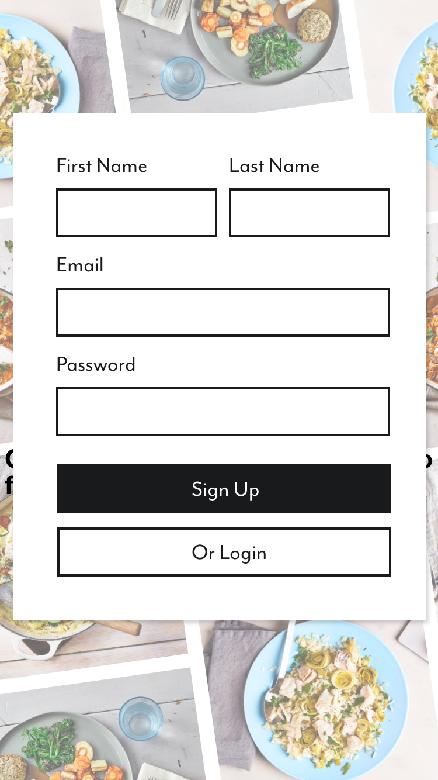 Sign up screen